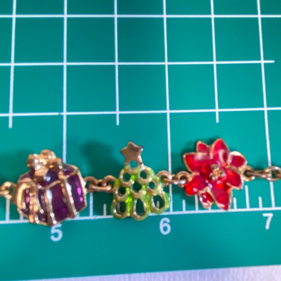 Christmas Charm Bracelet Gold Tone Chain Lobster Claw Enamel Coated Charms - Picture 6 of 9
